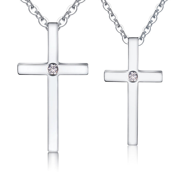 His & Hers Matching Set Simple Blinking Cross Tag Pendant Necklace Couple Jewelry Set-Couple Necklace-SunnyHouse Jewelry