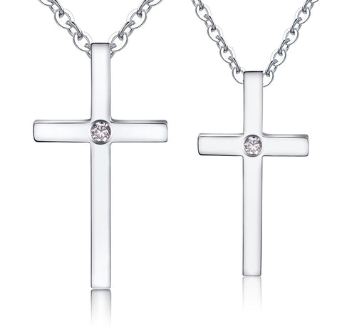 His & Hers Matching Set Simple Blinking Cross Tag Pendant Necklace Couple Jewelry Set-Couple Necklace-SunnyHouse Jewelry