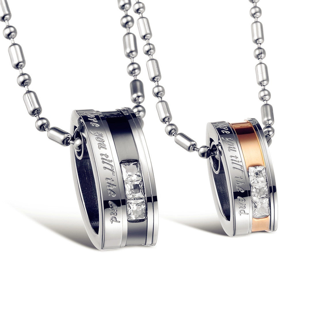 His & Hers Matching Set Love You till the End Tag Pendant Necklace Couple Jewelry Set-Couple Necklace-SunnyHouse Jewelry