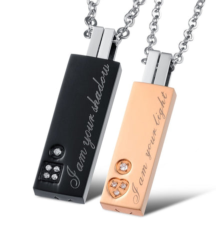His & Hers Matching Set Light and Shadow Tag Pendant Necklace Couple Jewelry Set-Couple Necklace-SunnyHouse Jewelry