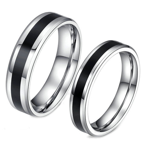 His & Hers Matching Set Black and White Couple Rings, Wedding Band Set, Valentine, Anniversary, Wedding, Promise, Engagement Ring-Couple Rings-SunnyHouse Jewelry