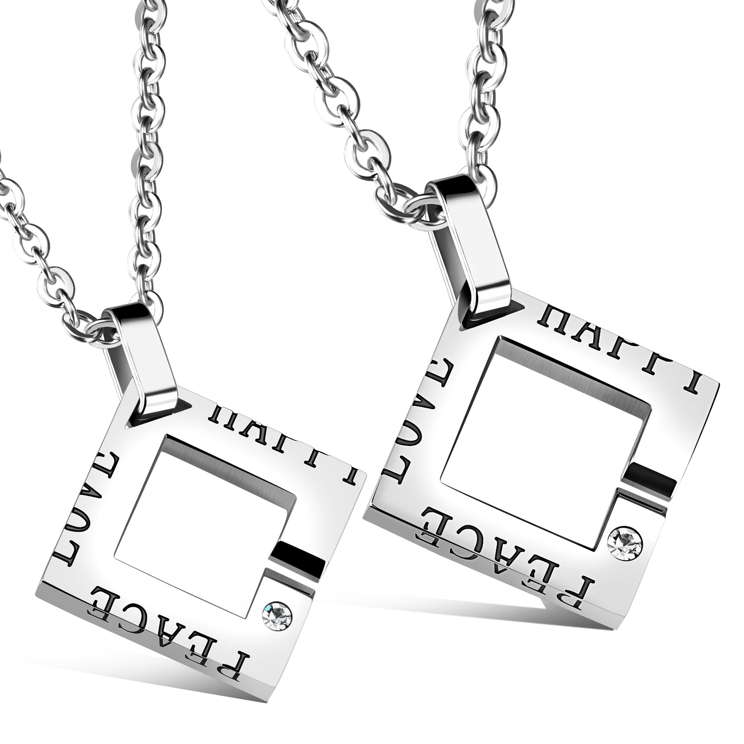 His & Hers Matching Set Love Peace Happy Tag Pendant Necklace Couple Jewelry Set-Couple Necklace-SunnyHouse Jewelry