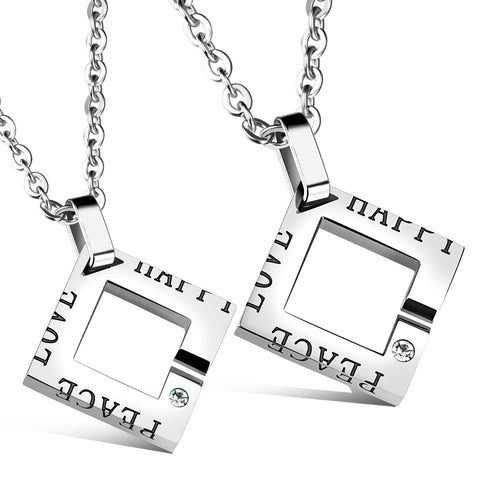 His & Hers Matching Set Love Peace Happy Tag Pendant Necklace Couple Jewelry Set-Couple Necklace-SunnyHouse Jewelry