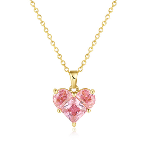 Women's Fashion Pink Diamond Heart Pendant Necklace-Womens Pendant Necklace-SunnyHouse Jewelry