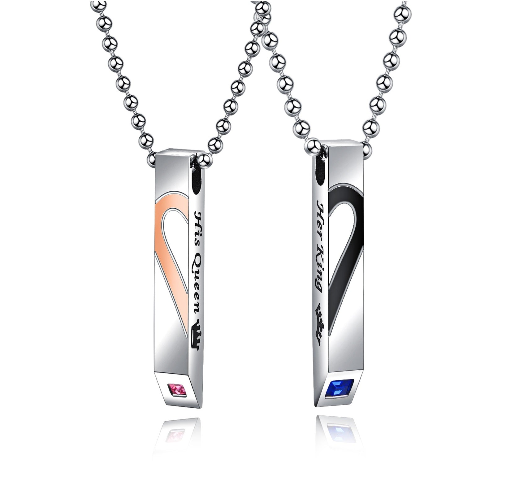His & Hers Matching Set Her King His Queen Tag Pendant Necklace Couple Jewelry Set-Couple Necklace-SunnyHouse Jewelry
