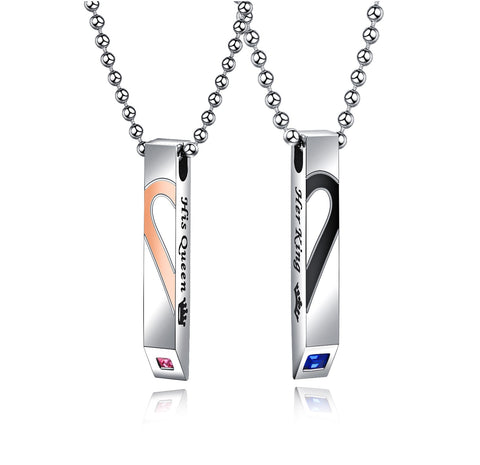 His & Hers Matching Set Her King His Queen Tag Pendant Necklace Couple Jewelry Set-Couple Necklace-SunnyHouse Jewelry