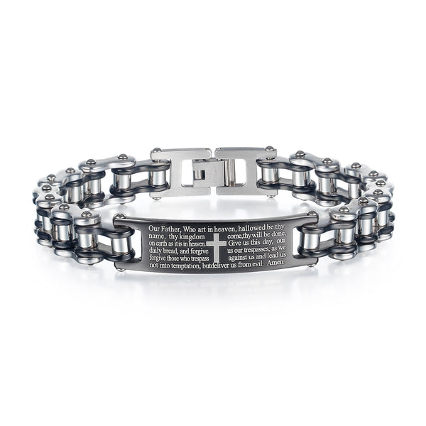 Men's Fashion Bible Cross Harley Bike Bracelet-Mens Bracelet-SunnyHouse Jewelry