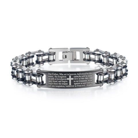 Men's Fashion Bible Cross Harley Bike Bracelet-Mens Bracelet-SunnyHouse Jewelry