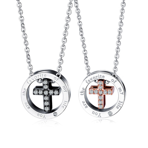 His & Hers Matching Set Valentine Cross Tag Pendant Necklace Couple Jewelry Set-Couple Necklace-SunnyHouse Jewelry