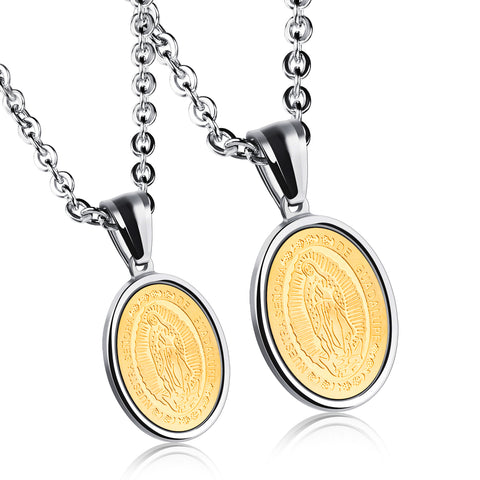 His & Hers Matching Set Blessed Virgin Mary Tag Pendant Necklace Couple Jewelry Set-Couple Necklace-SunnyHouse Jewelry