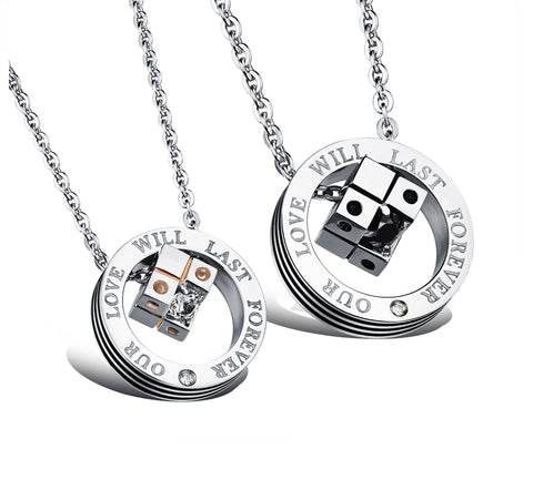 His & Hers Matching Set Dice Style Gamble Win Couple Necklace Couple Jewelry Set-Couple Necklace-SunnyHouse Jewelry