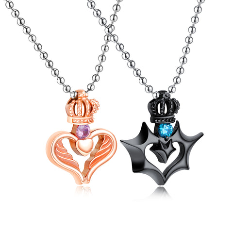 His & Hers Matching Set Valentine King Queen Pendant Necklace Couple Jewelry Set-Couple Necklace-SunnyHouse Jewelry
