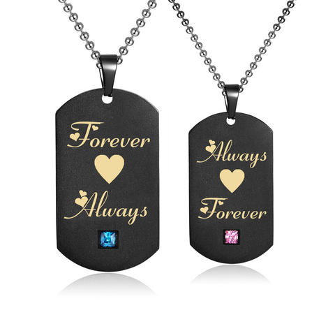 His & Hers Matching Set Forever and Always Tag Pendant Necklace Couple Jewelry Set-Couple Necklace-SunnyHouse Jewelry