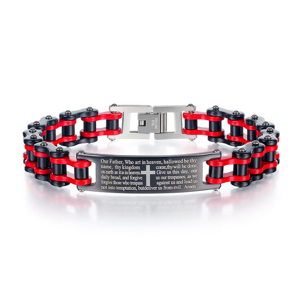 Men's Fashion Bible Cross Harley Bike Bracelet-Mens Bracelet-SunnyHouse Jewelry