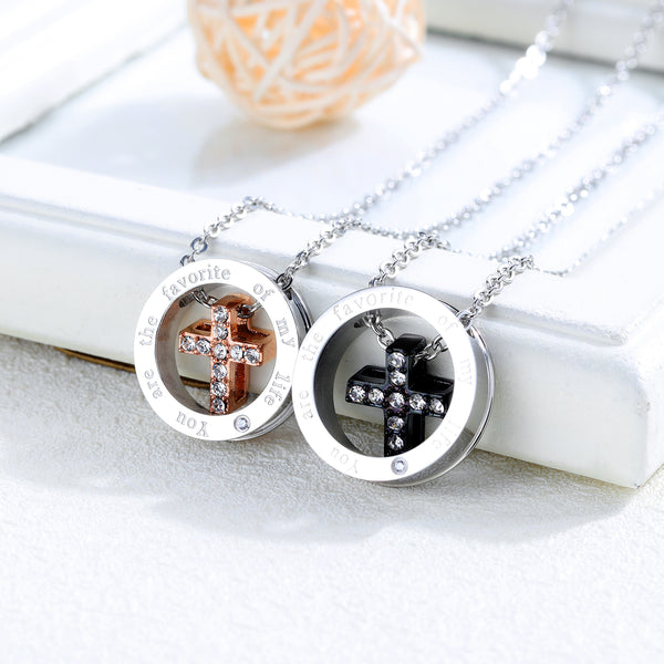 His & Hers Matching Set Valentine Cross Tag Pendant Necklace Couple Jewelry Set-Couple Necklace-SunnyHouse Jewelry