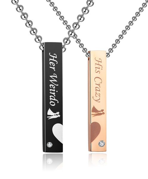 His & Hers Love Heart Matching Set Her Weirdo His Crazy Tag Pendant Necklace Couple Jewelry Set-Couple Necklace-SunnyHouse Jewelry