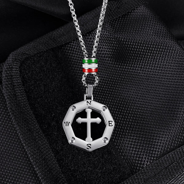 Men's Fashion Cross Compass Pendant Necklace-Mens Pendant Necklace-SunnyHouse Jewelry