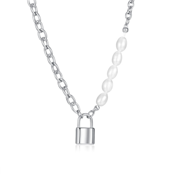 Women's Fashion Lock and Peal Pendant Necklace-Womens Pendant Necklace-SunnyHouse Jewelry