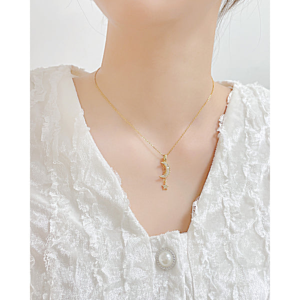 Women's Fashion Golden Moon Pendant Necklace-Womens Pendant Necklace-SunnyHouse Jewelry