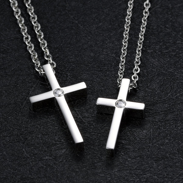 His & Hers Matching Set Simple Blinking Cross Tag Pendant Necklace Couple Jewelry Set-Couple Necklace-SunnyHouse Jewelry