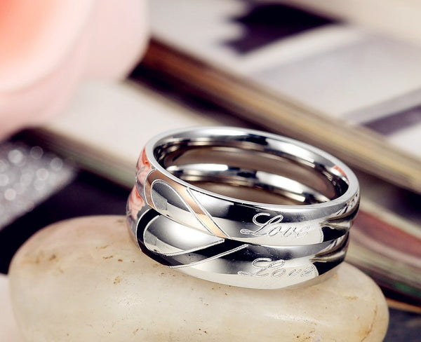 His & Hers Matching Set Heart with Heart Couple Rings, Wedding Band Set, Valentine, Anniversary, Wedding, Promise, Engagement Ring-Couple Rings-SunnyHouse Jewelry