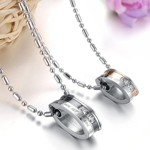 His & Hers Matching Set Love You till the End Tag Pendant Necklace Couple Jewelry Set-Couple Necklace-SunnyHouse Jewelry