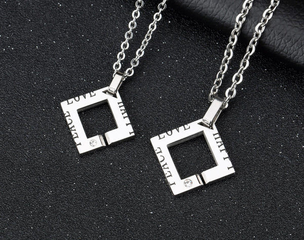 His & Hers Matching Set Love Peace Happy Tag Pendant Necklace Couple Jewelry Set-Couple Necklace-SunnyHouse Jewelry
