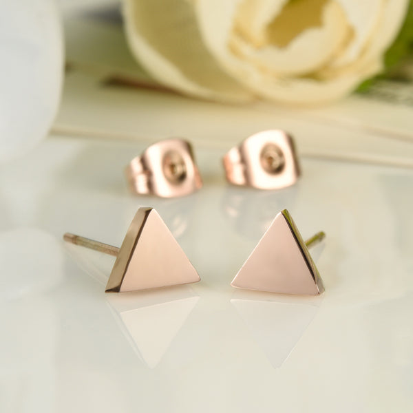 Women's Fashion Rose Gold Triangle Stud Earrings-Womens Earrings-SunnyHouse Jewelry