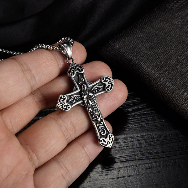 Men's Fashion Blessed Virgin Mary Cross Pendant Necklace-Mens Pendant Necklace-SunnyHouse Jewelry