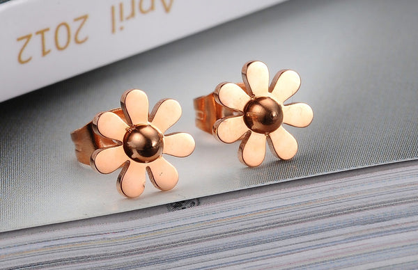Women's Fashion Rose Gold Flower Earrings-Womens Earrings-SunnyHouse Jewelry
