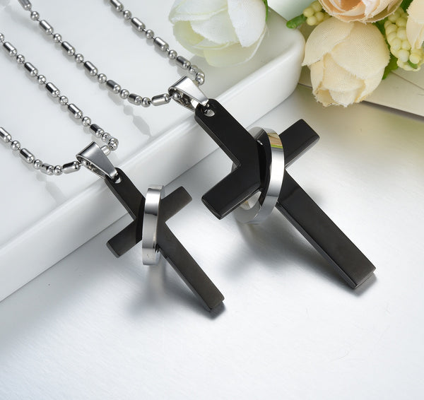 His & Hers Matching Set God around You Cross Tag Pendant Necklace Couple Jewelry Set-Couple Necklace-SunnyHouse Jewelry