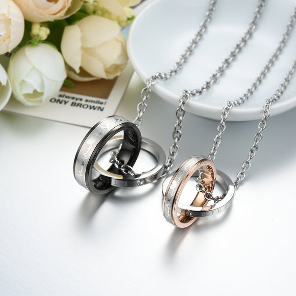 His & Hers Matching Set Titanium Stainless Steel Couple Rings Necklace Love Style-Couple Necklace-SunnyHouse Jewelry