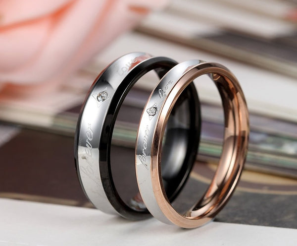His & Hers Matching Set Forever Love Couple Rings, Wedding Band Set, Valentine, Anniversary, Wedding, Promise, Engagement Ring-Couple Rings-SunnyHouse Jewelry