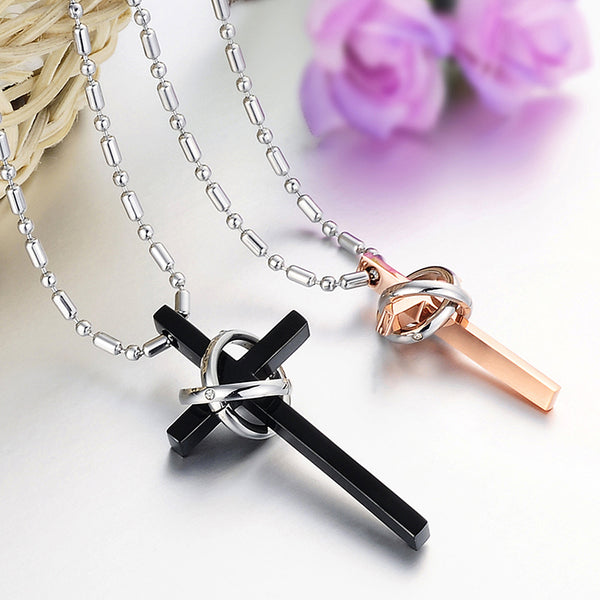 His & Hers Matching Set Star Cross Tag Pendant Necklace Couple Jewelry Set-Couple Necklace-SunnyHouse Jewelry