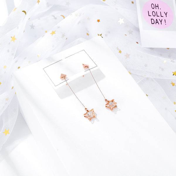 Women's Fashion Rose Gold Star Drop Earrings-Womens Earrings-SunnyHouse Jewelry