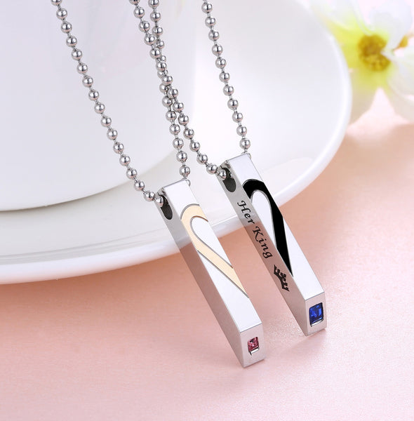 His & Hers Matching Set Her King His Queen Tag Pendant Necklace Couple Jewelry Set-Couple Necklace-SunnyHouse Jewelry