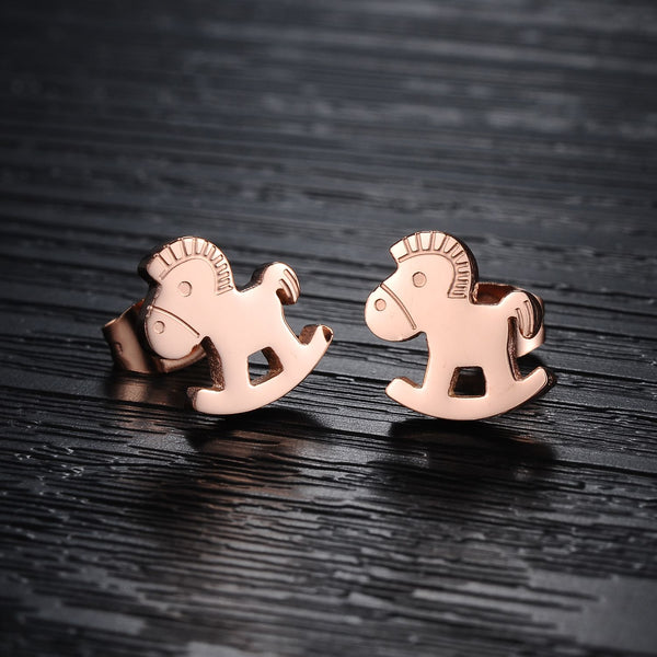 Women's Fashion Rose Gold Little Horse Earrings-Womens Earrings-SunnyHouse Jewelry