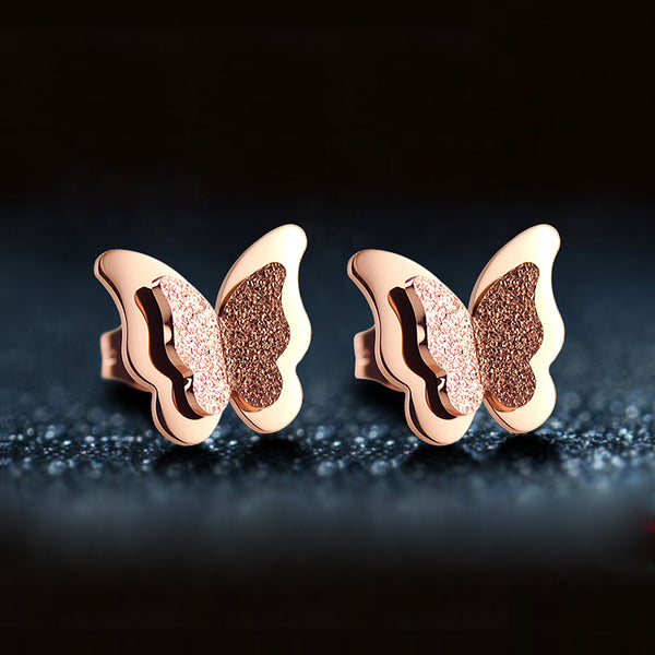 Women's Fashion Rose Gold Butterfly Earrings-Womens Earrings-SunnyHouse Jewelry