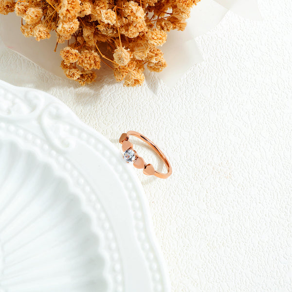 Women's Fashion Rose Gold Heart Ring-Womens Ring-SunnyHouse Jewelry