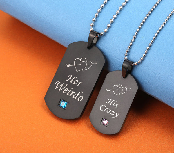 His & Hers Matching Set Her Weirdo His Crazy Tag Pendant Necklace Couple Jewelry Set-Couple Necklace-SunnyHouse Jewelry