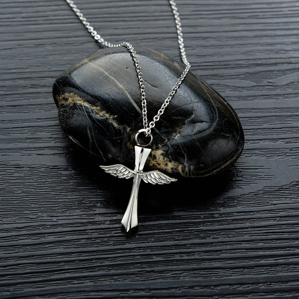Men's Fashion Angel Cross Pendant Necklace-Mens Pendant Necklace-SunnyHouse Jewelry