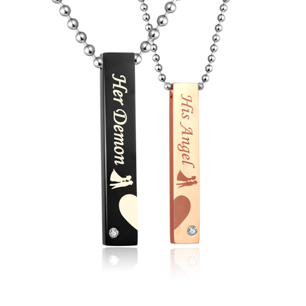 His & Hers Heart Matching Set Her Demon His Angle Tag Pendant Necklace Couple Jewelry Set-Couple Necklace-SunnyHouse Jewelry