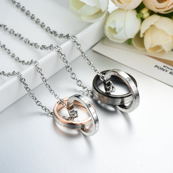 His & Hers Matching Set Titanium Stainless Steel Couple Rings Necklace Love Style-Couple Necklace-SunnyHouse Jewelry