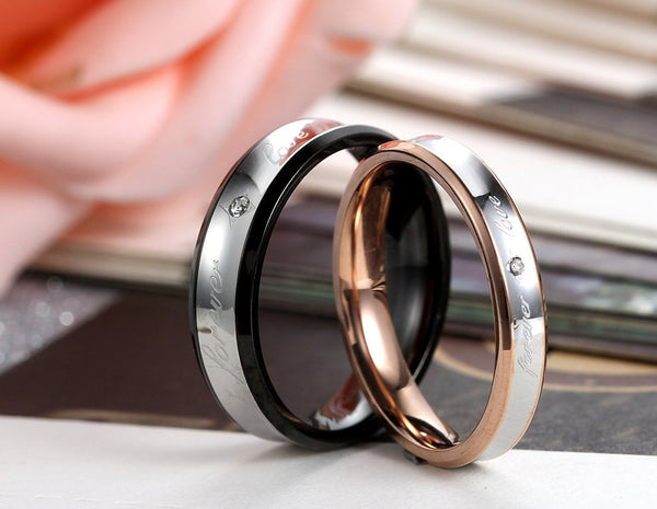 His & Hers Matching Set Forever Love Couple Rings, Wedding Band Set, Valentine, Anniversary, Wedding, Promise, Engagement Ring-Couple Rings-SunnyHouse Jewelry