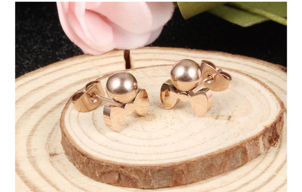 Women's Fashion Rose Gold Bow Earrings-Womens Earrings-SunnyHouse Jewelry