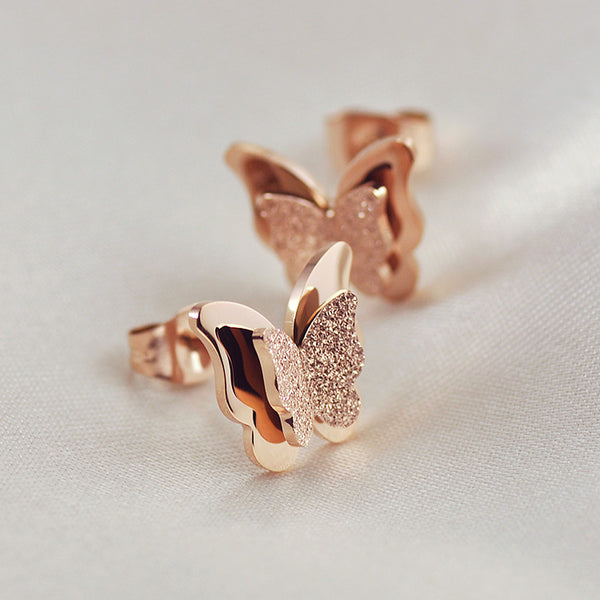 Women's Fashion Rose Gold Butterfly Earrings-Womens Earrings-SunnyHouse Jewelry