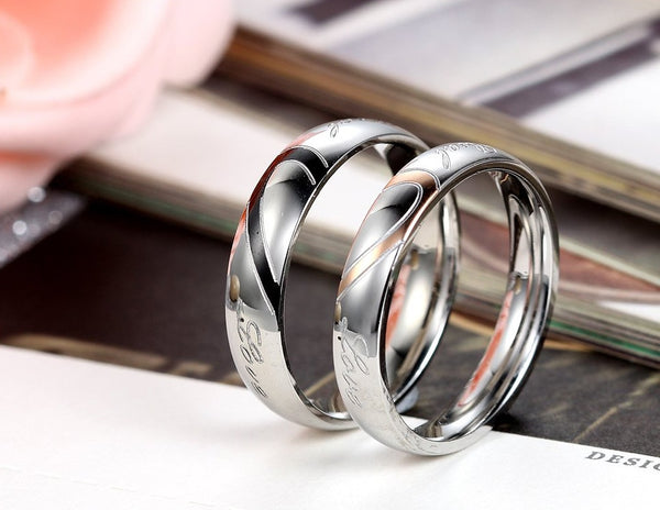 His & Hers Matching Set Heart with Heart Couple Rings, Wedding Band Set, Valentine, Anniversary, Wedding, Promise, Engagement Ring-Couple Rings-SunnyHouse Jewelry