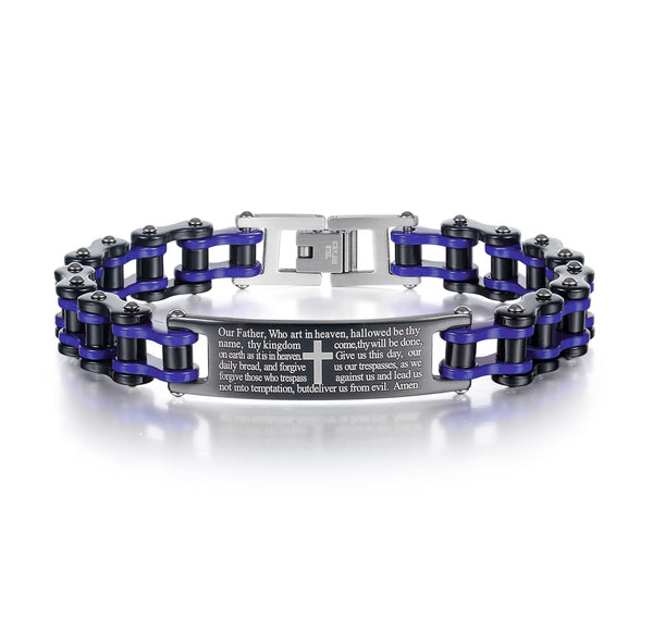 Men's Fashion Bible Cross Harley Bike Bracelet-Mens Bracelet-SunnyHouse Jewelry