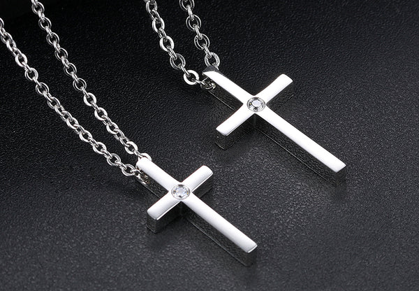 His & Hers Matching Set Simple Blinking Cross Tag Pendant Necklace Couple Jewelry Set-Couple Necklace-SunnyHouse Jewelry