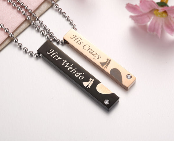 His & Hers Love Heart Matching Set Her Weirdo His Crazy Tag Pendant Necklace Couple Jewelry Set-Couple Necklace-SunnyHouse Jewelry